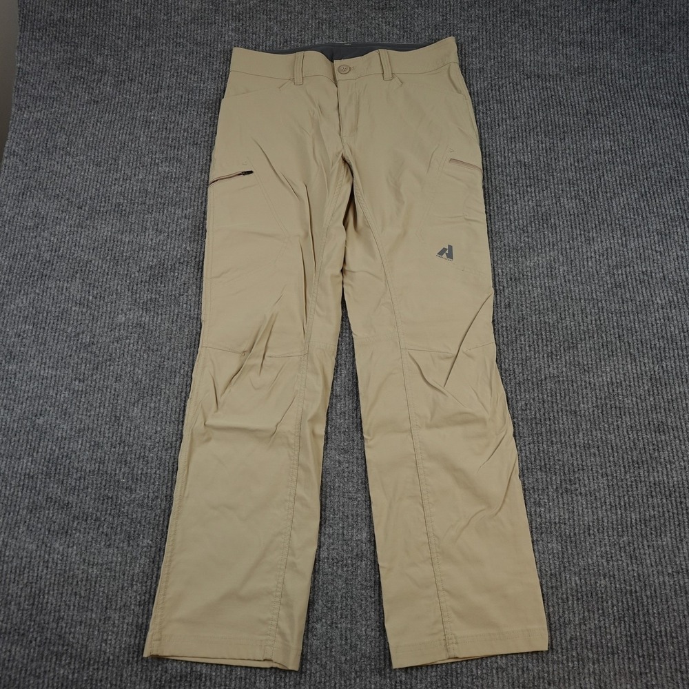 Eddie Bauer First Ascent Pants Mens 34x32 Beige Nylon Stretch Hiking Zip Pockets